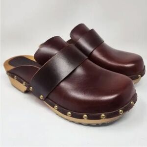 Klägen Helvi Wood Clog Women EU 40/US 10.5, Brown Open Back Full Grain Leather